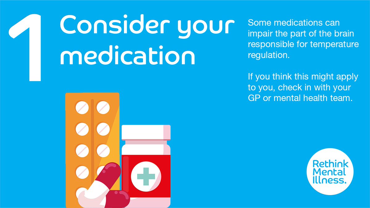 Rethink Mental Illness (@rethink_) on Twitter photo 🧵 THREAD (1/4)
It's one of the hottest days of the year.
Intense heat can bring unique challenges for those of us living with mental illness.
Certain medications can make it more difficult for our bodies to regulate temperature, for example 👇 🧵 THREAD (1/4)
It's one of the hottest days of the year.
Intense heat can bring unique challenges for those of us living with mental illness.
Certain medications can make it more difficult for our bodies to regulate temperature, for example 👇