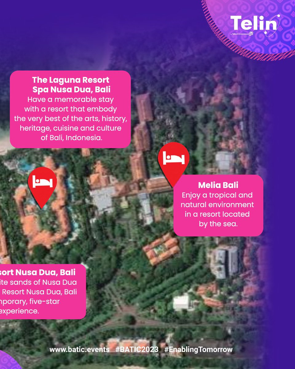 Telin_Official's tweet photo. With only 60 days to go, let’s to get prepared by choosing the best resort for your stay.

Get special offers for your stay by booking today through:
https://t.co/Jg3b6eENGl

See you at #BATIC2023
#EnablingTomorrow https://t.co/TlQuyTc75G