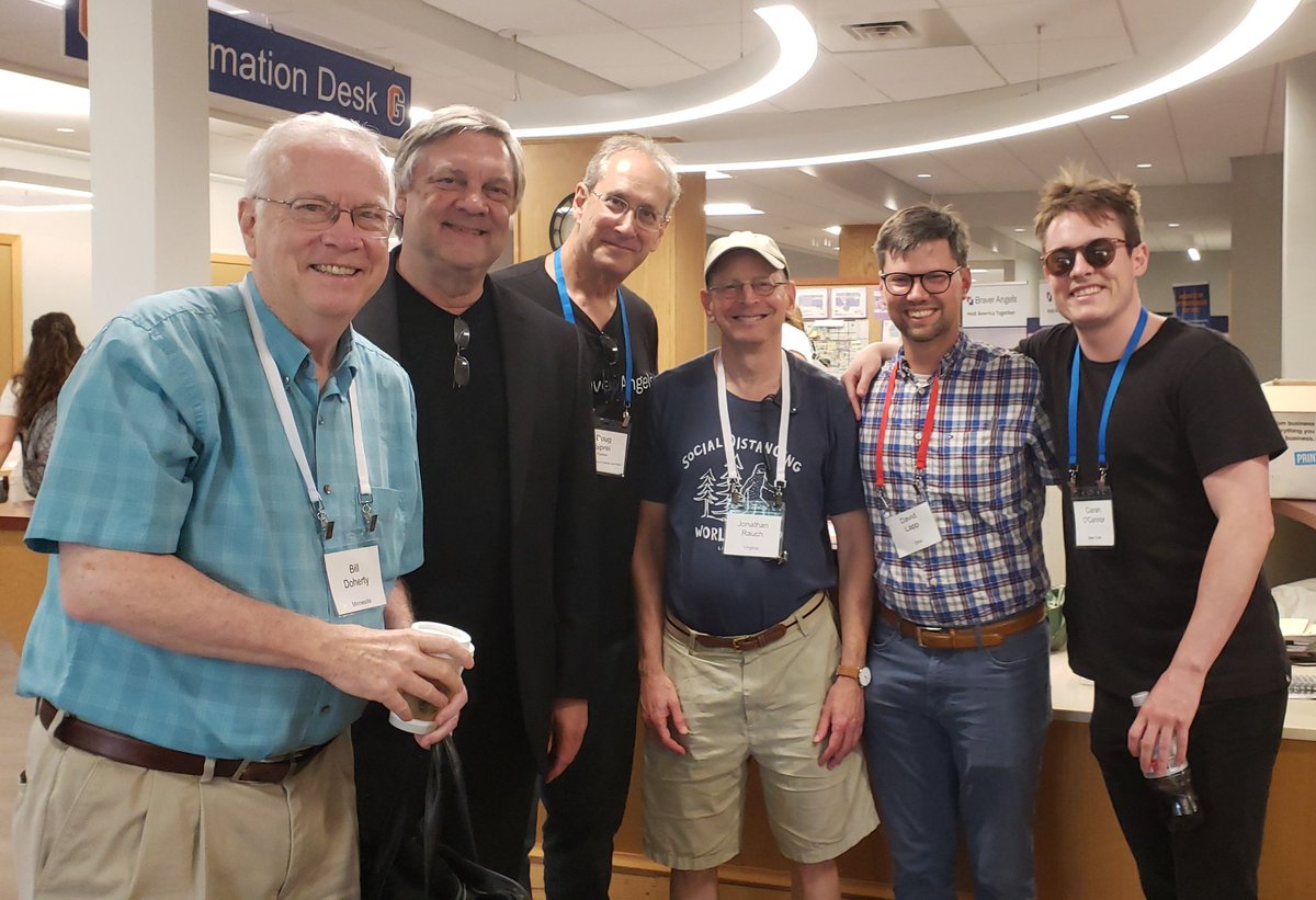 VOCalcomm's tweet photo. At the @braverangels Convention, I photobombed a supergroup - Bill Doherty, @blankenhorn3, @jon_rauch, @DavidLappOH, @ciaranjoconnor. The're like the Traveling Wilburys of the global political depolarization movement. I'm tagging along for the ride. #RiseforAmerica https://t.co/CzFdkKKehm