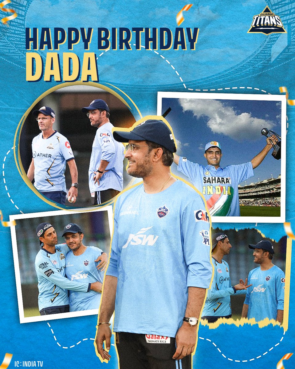 gujarat_titans's tweet photo. To the man who fearlessly led the #MenInBlue and transformed Indian cricket 🏏 

Wishing Sourav Ganguly a very Happy Birthday! 🎉

#AavaDe | @SGanguly99 https://t.co/scOO0FQ3rN