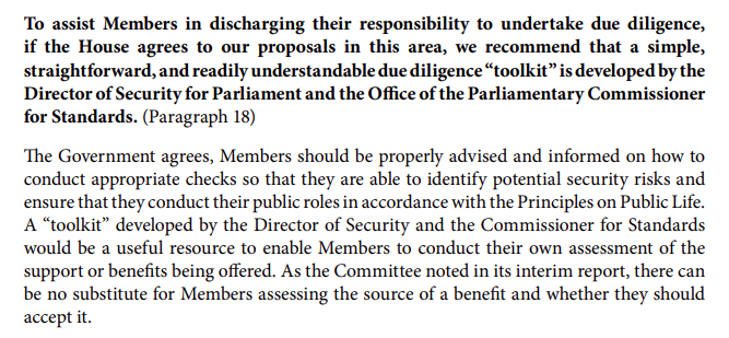 EndCorruptionUK's tweet photo. New: UK govt says #AllPartyParliamentaryGroups should do due diligence checks to ensure foreign govts aren't funding them. Govt also recommends banning foreign funding of #APPGs outright.
This is welcome, but raises real questions over why political parties shouldn’t do the same. https://t.co/tkQR943ORU