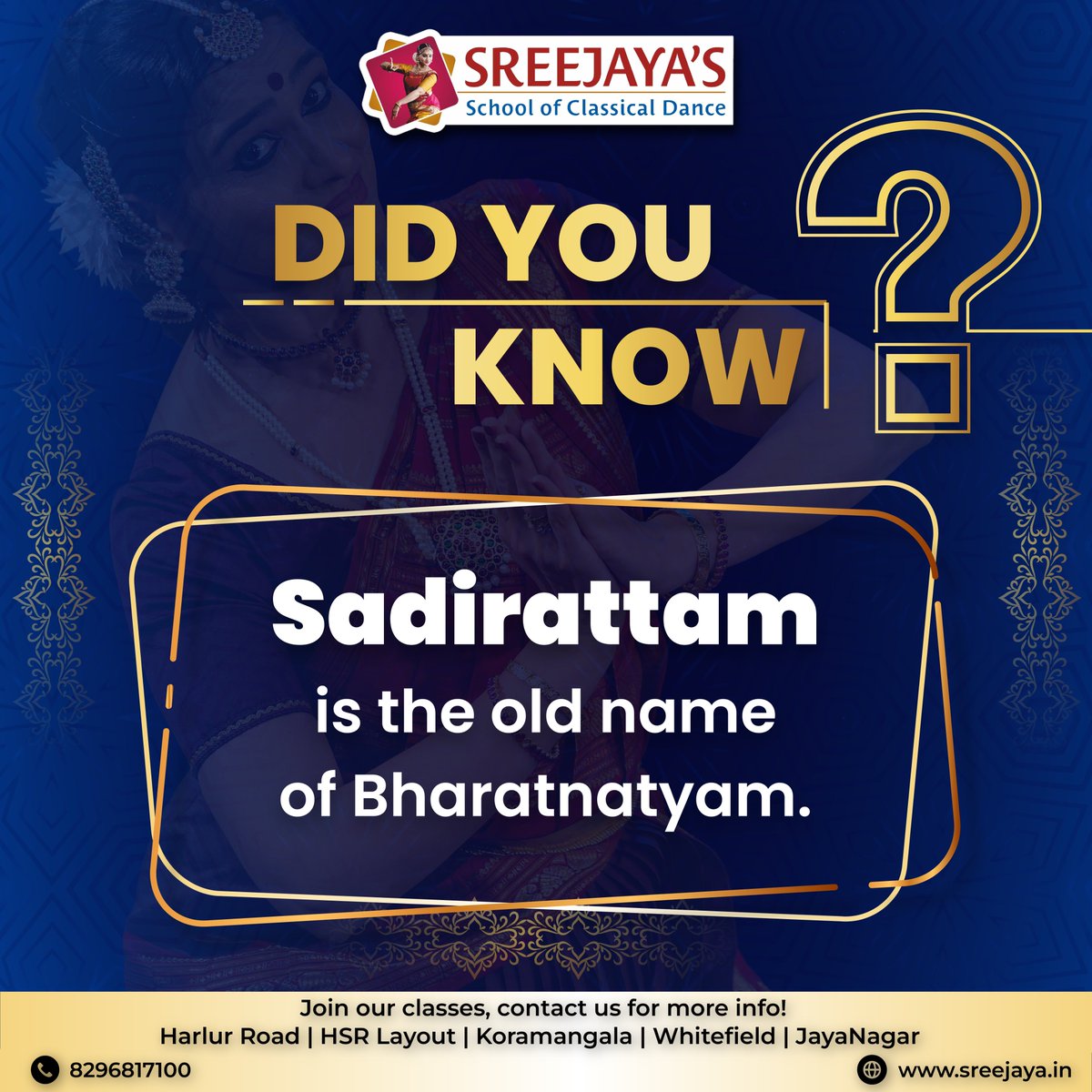 sscdsreejaya's tweet photo. Sadirattam is the old name of Bharatnatyam!!
Learn Professional #Bharatanatyam from Sreejaya's School of #ClassicalDance
#Indianclassical #classicaldanceclasses #bharatnatyamdance #DanceStudio #Dance #indianclassicaldance #bharatnatyamlove #bharatnatyamfacts #didyouknow https://t.co/ymMVjIy5OA