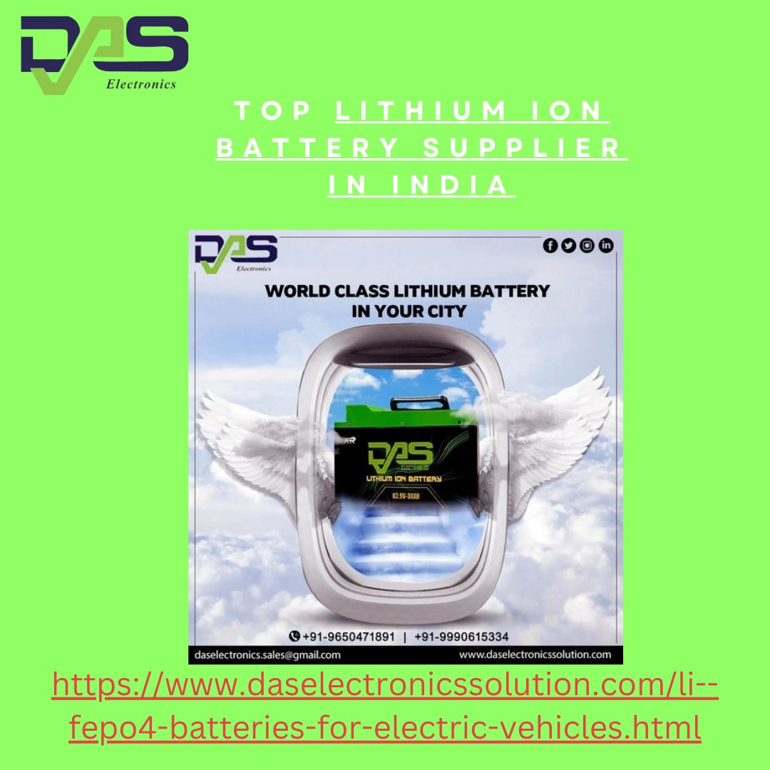 daselectronics1's tweet photo. Which Is The Top Lithium Ion Battery Supplier In India
Batteries that contain lithium as the anode are lithium batteries. They are becoming increasingly popular and outpacing their contemporaries, like lead-acid batteries. 
Visit- https://t.co/GbY6B7dULb https://t.co/WdXoyYPC6T
