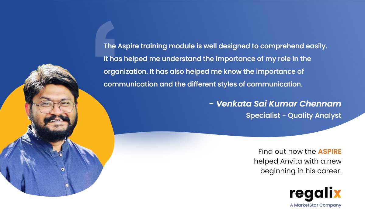 #Aspire was an enriching experience for Venkata. Positively influencing people is a skill he plans to apply in his professional life to help him cultivate his interpersonal skills, build meaningful connections with colleagues, and climb the ladder of success #Regalix #Development