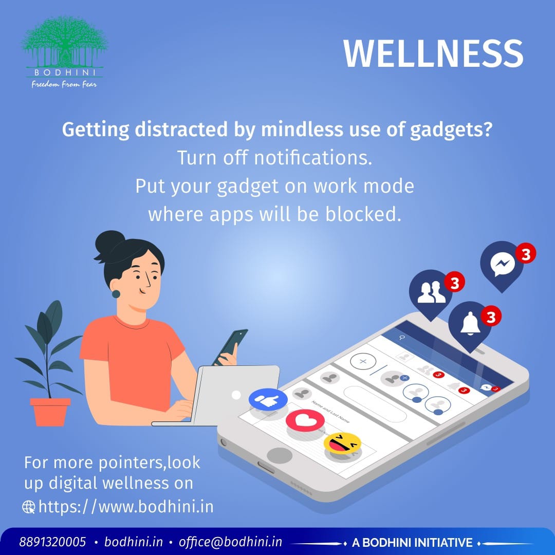 BodhiniNGO's tweet image. Are you getting distracted by mindless use of gadgets? Unable to focus on work? Follow our blogs on digital wellbeing to take back your control over the gadget.
#gadget #gadgetaddiction #work #wellbeing #digitalwellbeing #videogames