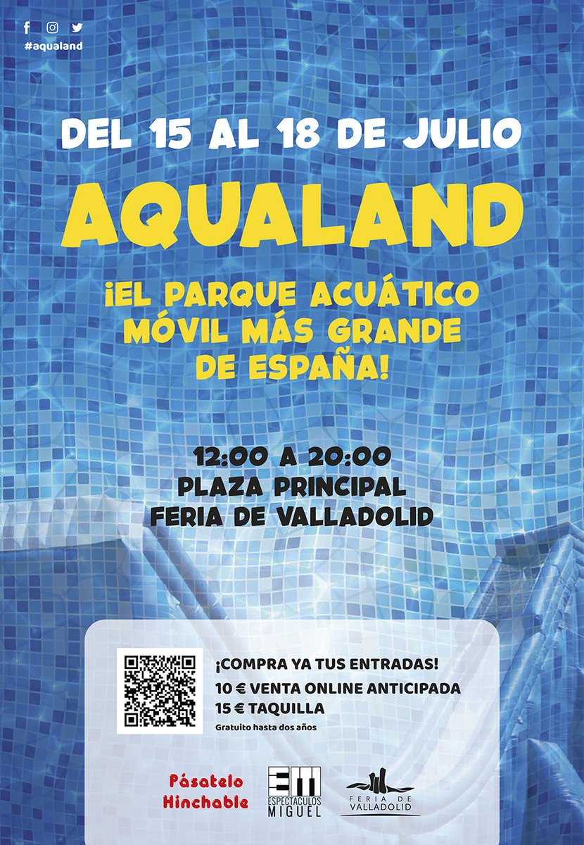 ¡AQUALAND, el parque acuático móvil más grande de España,  vuelve a Feria de Valladolid para combatir las altas temperaturas! ¡LAS ENTRADAS YA ESTÁN A LA VENTA!🔗ow.ly/l7MP50P64Kz

📍Feria de Valladolid
📅 15, 16, 17 y 18 de Julio