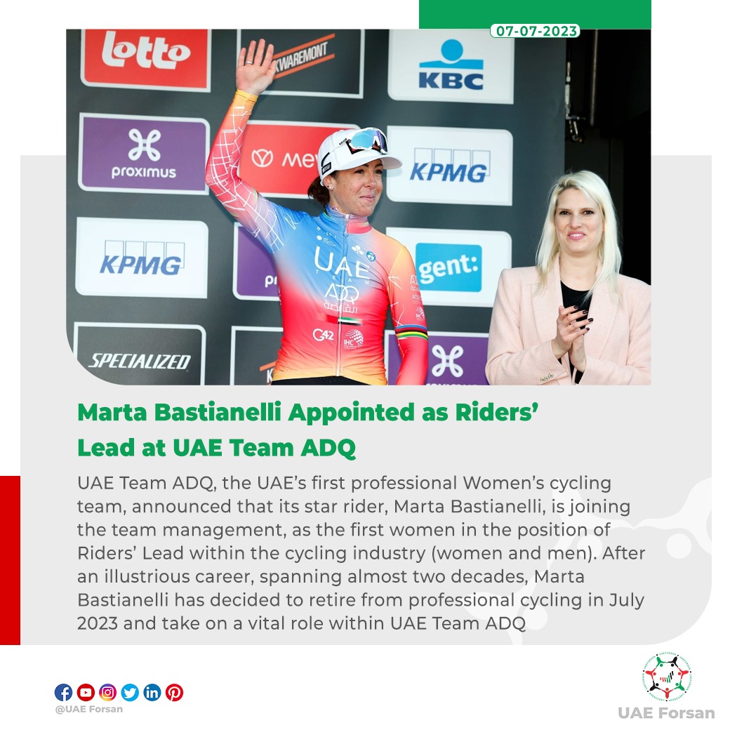 Marta Bastianelli Appointed as Riders’ Lead at UAE Team ADQ
#Cycling #UAETeamADQ #WeRideToInspire #UAE 
@UAETeamADQ