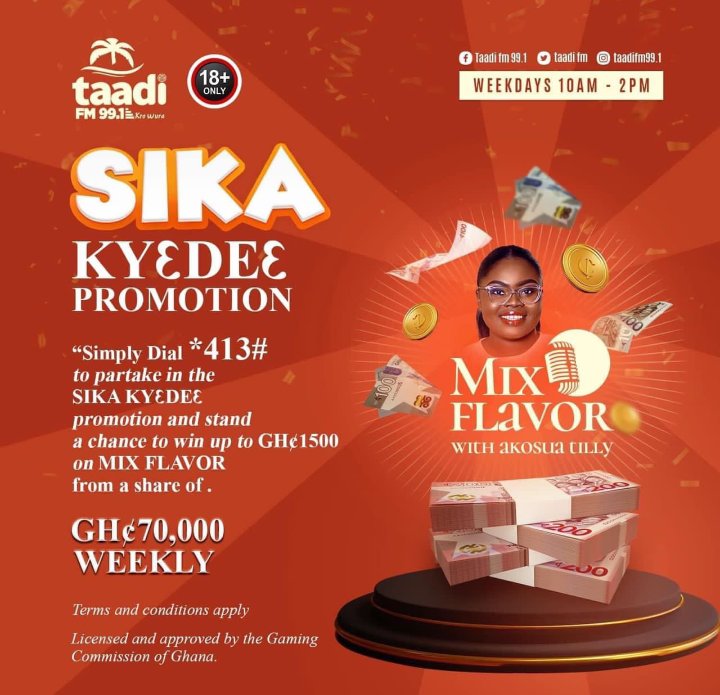 GhbuzzN's tweet photo. At 1:30pm today on Taadi FM 99.1 on  Mix Flavor, we’re giving out money for your weekend!!   Wanna know how? It’s simple! Just dial *413#, select Taadi fm (no.5) enter into the draw and wait to win some cash!#CardiB  Iyanya Try Me Threads Don’t miss this oo yooo https://t.co/E0ghoK1RPT