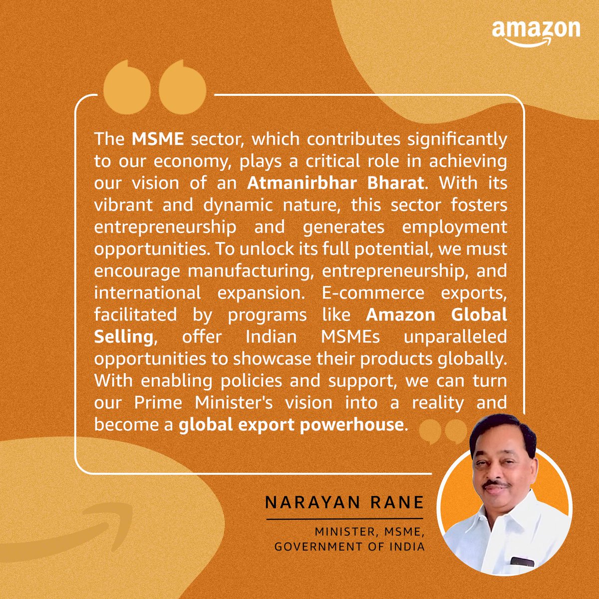AmazonNews_IN's tweet photo. Through #AmazonGlobalSelling, we aim to support Indian MSMEs for global reach and fostering entrepreneurship, generating jobs, and building a strong export ecosystem.
#AmazonIndia #ExportsDigest #SmallMediumBusinesses
@MeNarayanRane https://t.co/W6qHwesPYY