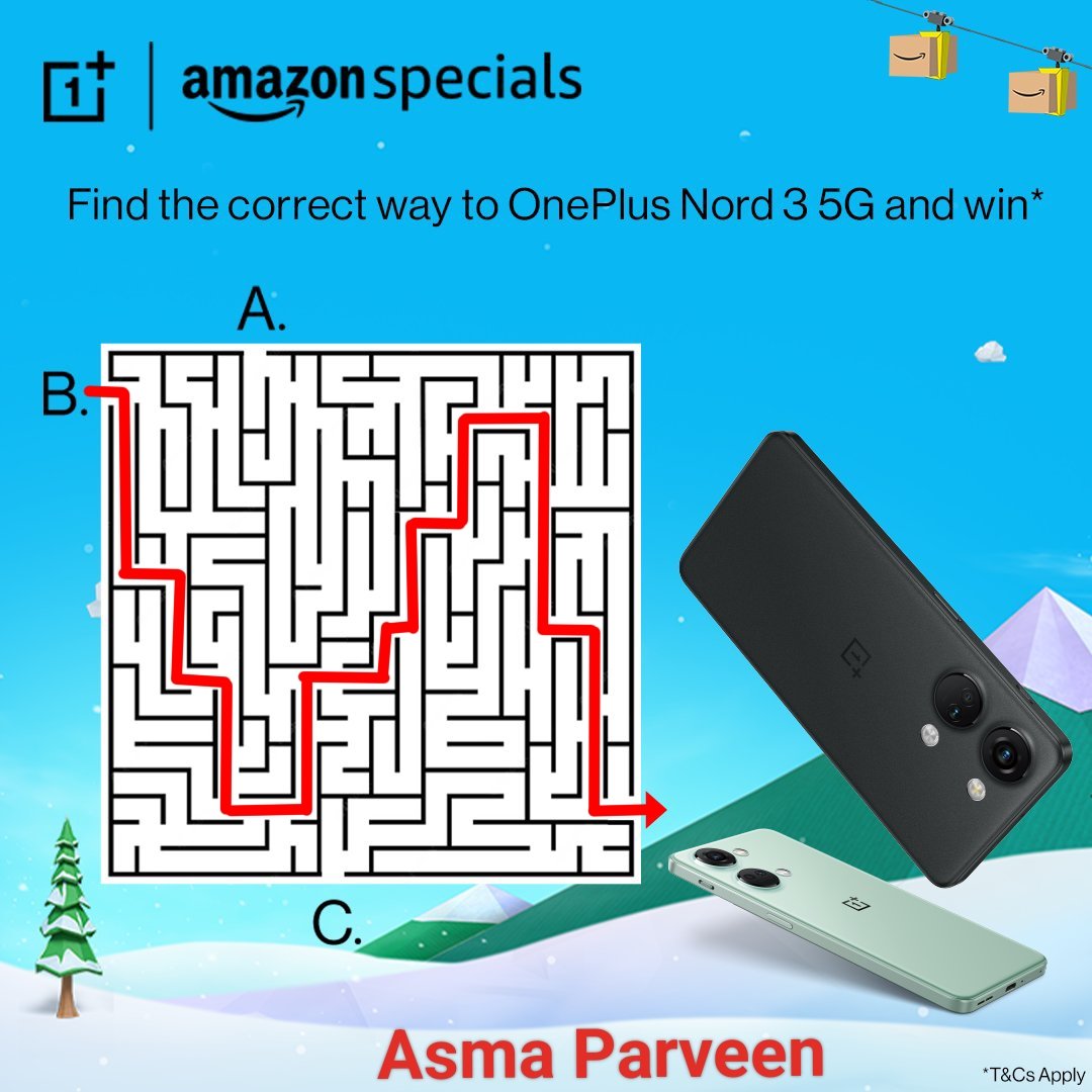 Asma_cbl's tweet photo. @amazonIN The Correct way is B☺️😊
#OnePlusNord35GOnAmazonSpecials
#AmazonPrimeDay
#Contest
Join with me guys:
@Khairunissakdmr 
@BashaSaho94885 
@TippuKing 
@zulqarnain9490 
@umar0768 https://t.co/ZE1jl27iS5