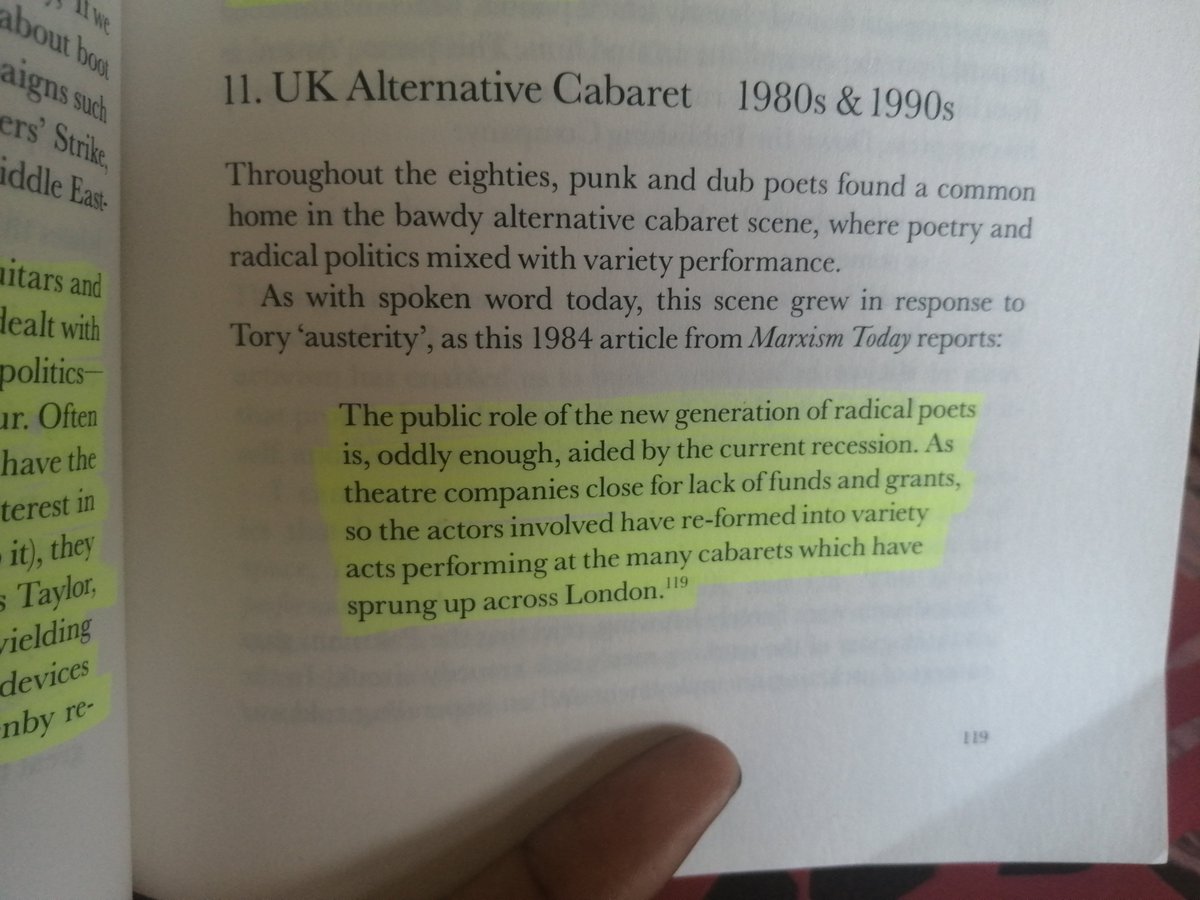 Vanessa_Kisuule's tweet photo. And I love this section about the specific flavour of the nascent UK scene, informed more by the spirit of punk, anarchic cabaret and dub poets of the Caribbean than the hip hop of our US counterparts - YouTube is perhaps one reason there's more homogeneity in style now https://t.co/AYQGE4LT0Z