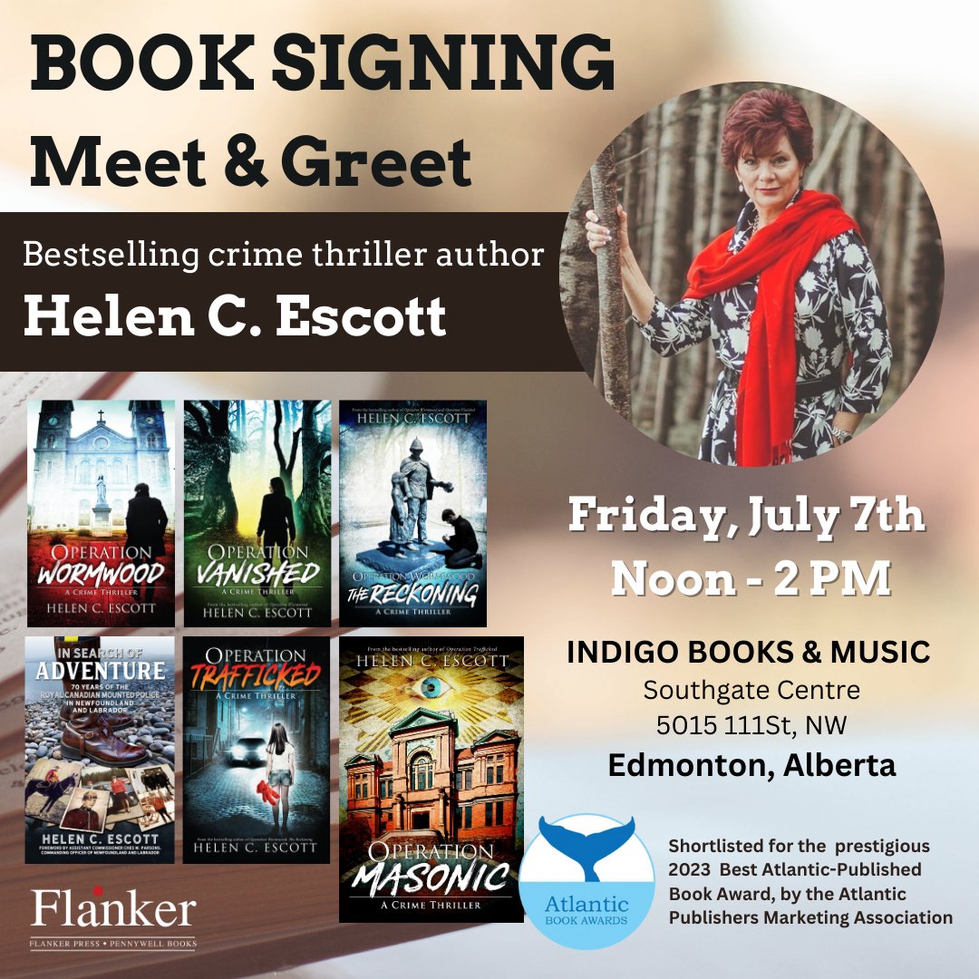 hescott's tweet image. Howdy Edmonton!  I am at the Indigo in Southgate Center from noon to 2 pm today. Please drop by and get a signed copy of one of my bestselling crime thrillers. 
Giddy on up &amp;amp; pick one up!

If you live in Edmonton or Calgary, please share this with your friends.