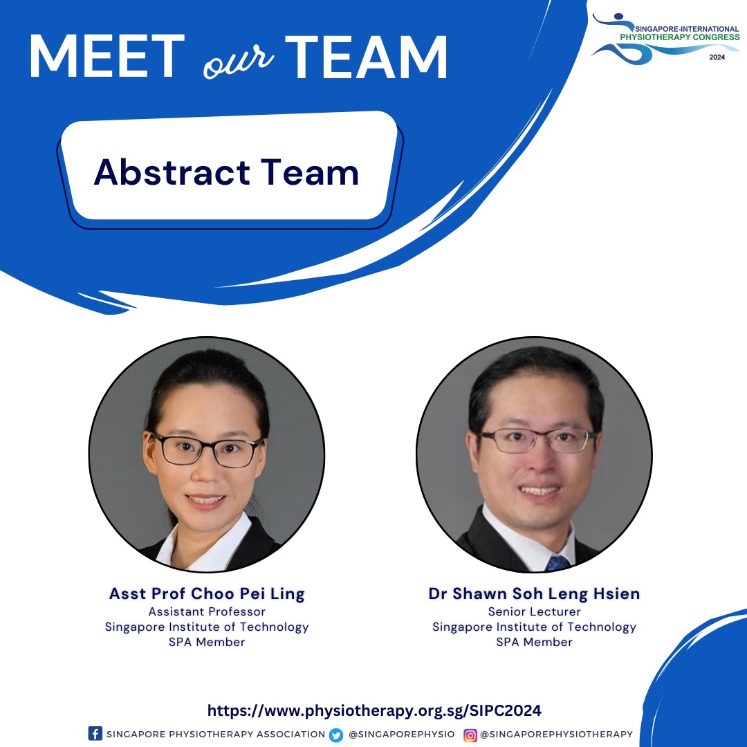 Introducing the dedicated abstract team for SIPC 2024: 👩‍🏫 Assistant Prof. Choo Pei Ling 👨‍💼 Dr. Shawn Soh Leng Hsien Stay tuned for the abstract submission dates! Your groundbreaking research awaits its chance to shine! #sipcongress #sipc2024 #singaporephysiotherapyassociation
