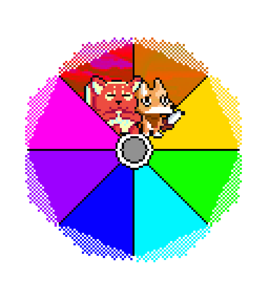 First the Red with our mascot Foxea, and now the Orange with Roudog (Male)! Also, huge shoutout to those who followed our Kickstarter! We're at 100 people now! This is Pixacrea, a retro style Monster Taming Game.
#colorwheelchallenge #colorwheelchallange #pixelart