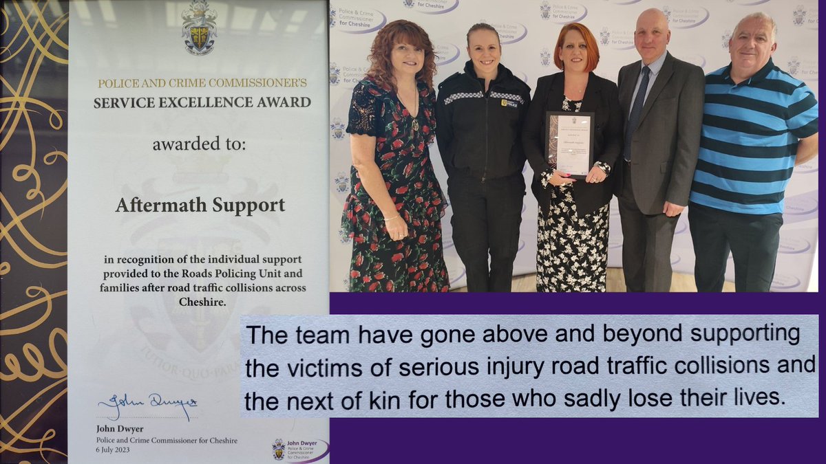 aftermathsupp's tweet photo. We're proud to announce Team Aftermath Support has won a Service Excellence award from the @CheshirePCC in recognition of our work with @CheshireRCU in supporting RTC Victims in Cheshire๐ฅ#TeamAftermath #AboveandBeyond #supportservices #roadsafety #VictimSupport https://t.co/riCWmle9yw