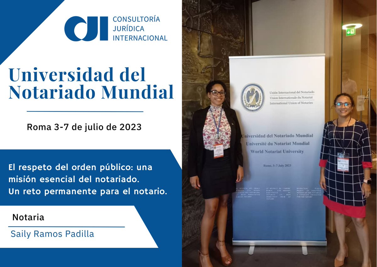👥 Una de nuestras notarias, en representación del equipo de notarios de <a href="/Consultoria_JI/">Consultoría Jurídica Internacional</a> participa en el encuentro "El respeto del orden público: una misión esencial del notariado. Un reto permanente para el notario" en la Universidad del Notariado Mundial.

#consultoriajuridica