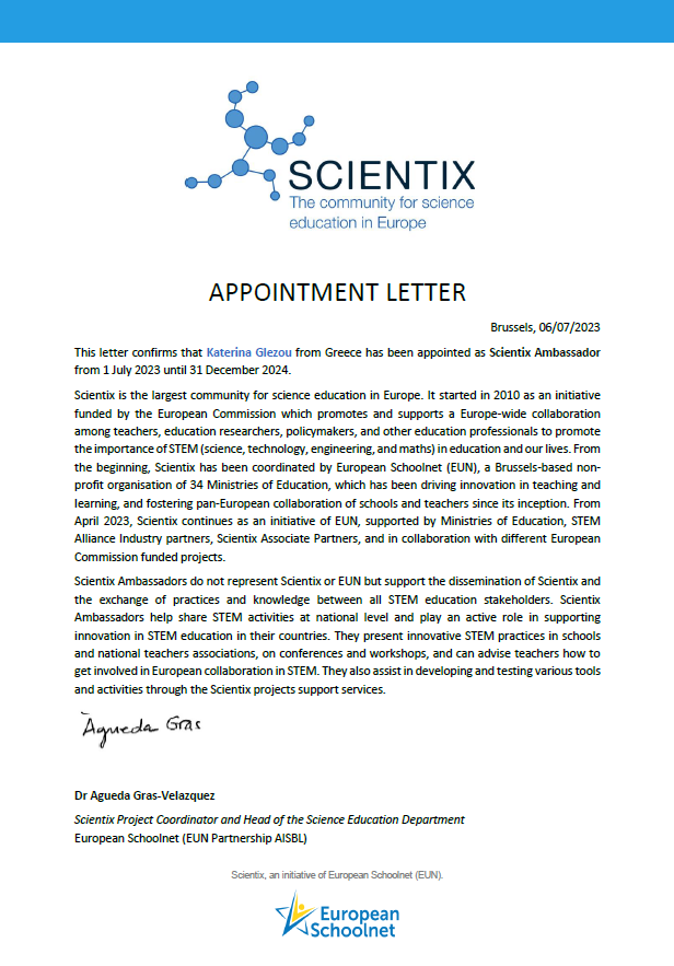 glezou's tweet image. Τhank you #Scientix team!
Proud and honored to promote STEM Education and Scientix as an active Scientix Ambassador!
#Scientix #ScientixAmbassadors