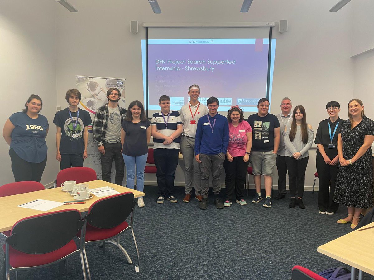 Introducing our interns 😀 we are looking forward to them joining us in September. Thank you to Sarah (Job Coach), Ben (Shrewsbury College) and Claire (DFN Project Search) and to SECC for hosting us this morning @ShrewsColGroup @EnableShrop @ShropsConf @ema28 @sathNHS