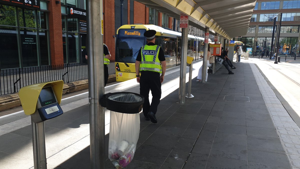 GMPCityCentre's tweet photo. #OpAvro - An adult male has been arrested this morning at Piccadilly Gardens after checks showed that he was in fact wanted on recall to prison! The #GMTransportUnit is committed to making public transport safe for members of the public to use. #GMTravelsafe https://t.co/uLcRacldFW
