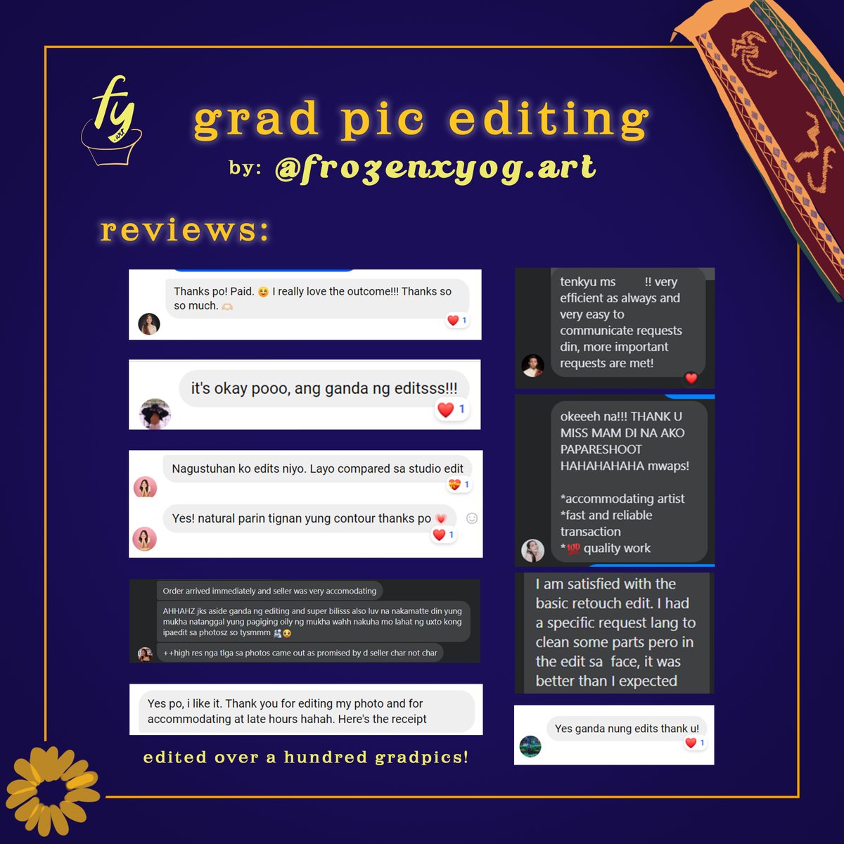 corndags's tweet photo. - photos are manually & carefully edited
- we still have instax printing under @instax2019s
- good reviews
- read the last photo for more info
- gradpics from other schools are welcome!
thank u guys pls do help like & rt <33
#gradpicedit #photoeditingph #vectorartph #lineart https://t.co/28y3kHjfj8