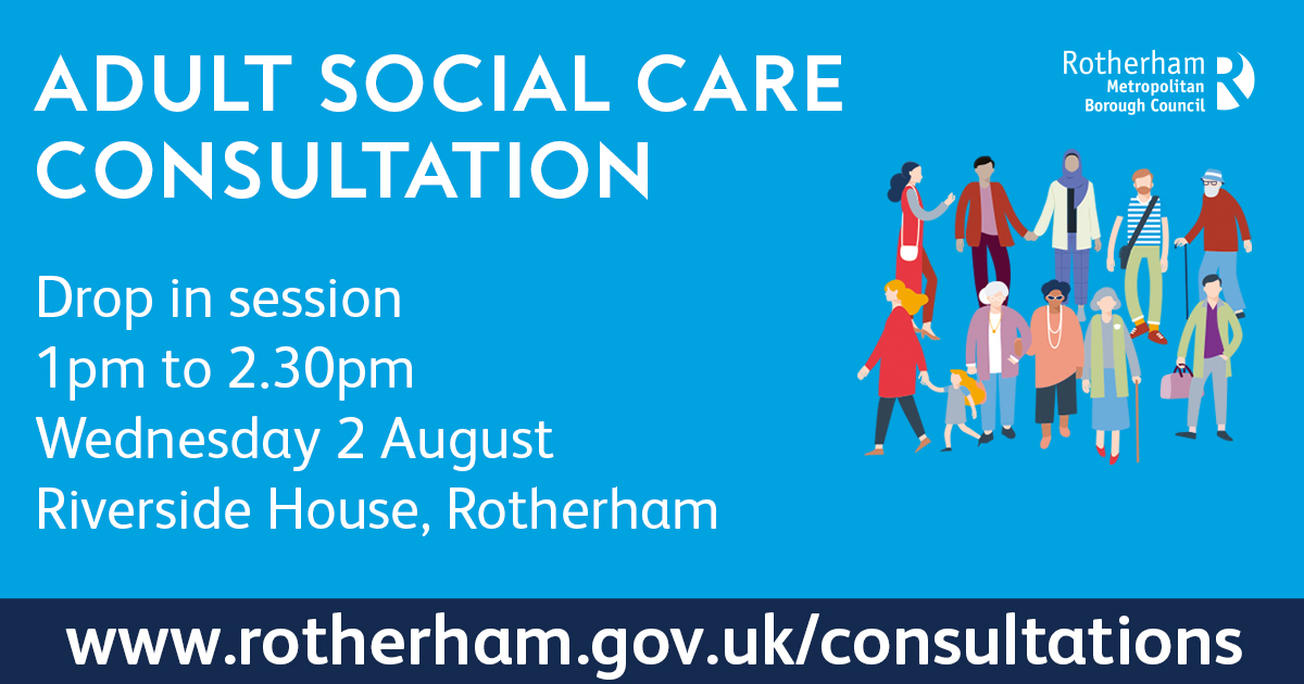 We are seeking to update our adult social care priorities for the borough. Please take part in our consultation survey!✏️

Come and see us at Riverside House in Rotherham Town centre between 1pm and 2.30pm on Wednesday 2 August😊

Find out more➡️ rotherham.gov.uk/consultation-f…