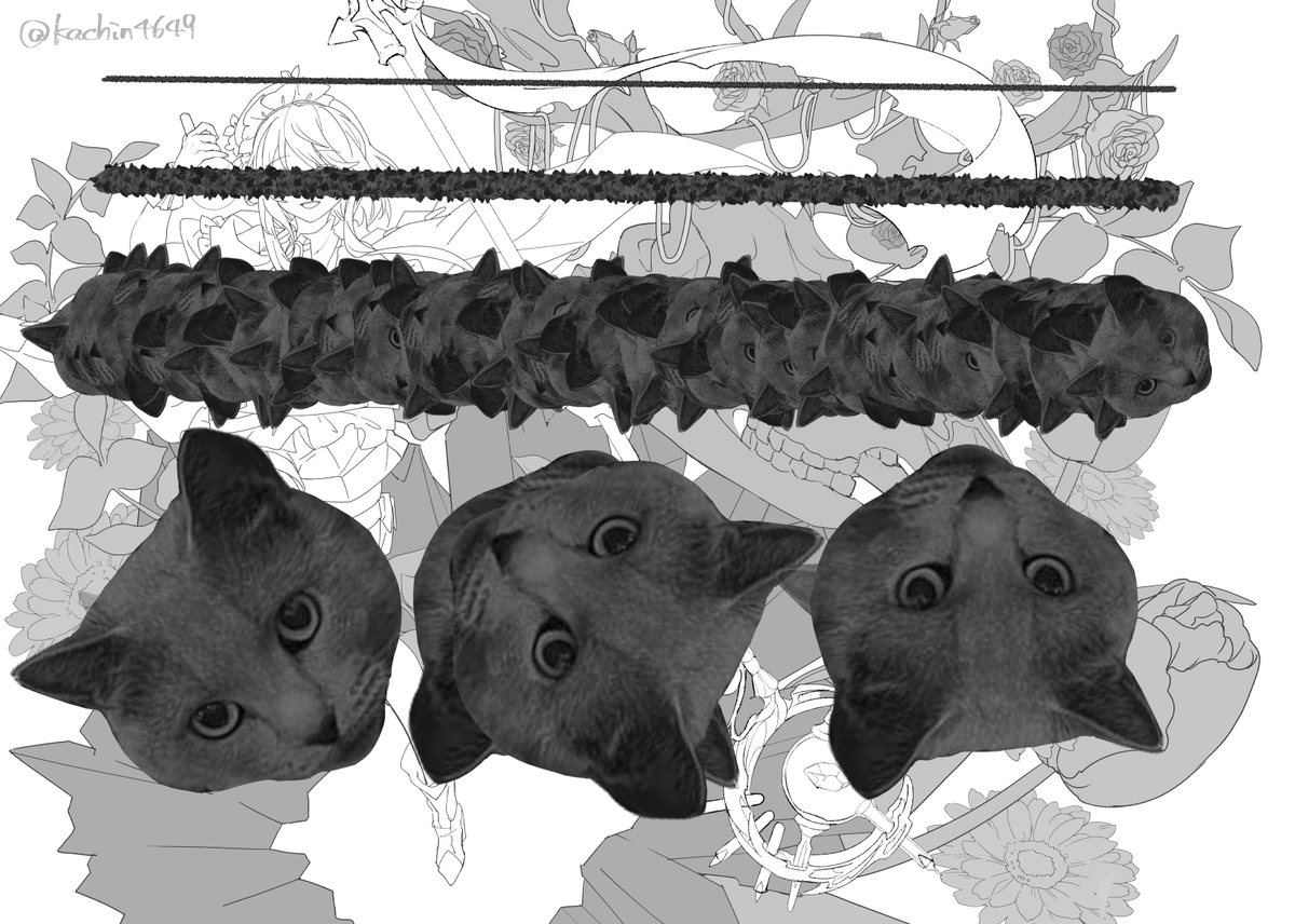 今回の線、結構いい感じだと思うんだけどこの絵はもよんさんに作り方教えてもらって作った先生(うちの猫)ブラシで描いてます🐈‍⬛🖌 