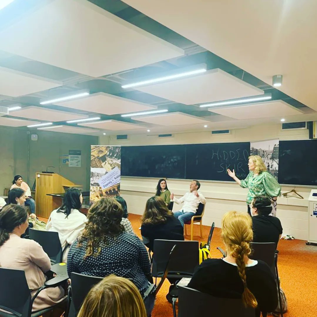 HiddenSkirts's tweet photo. Hidden Skirts performing and answering some questions for masters students in Trinity College yesterday. 

#community #theatre #ireland #college #dublin #womenintheatre

@CiaraAnnByrne  @AntoSeery @FestivalSean https://t.co/R1isbBsFC6