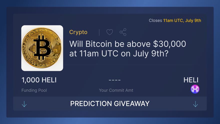 Bitcoin has been pumping a little! But will it stay above $30,000 ? Where the traders at!

Predict if it will be "HIGHER" or "LOWER" and you could win 1,000 $HELI! 

✅Like &amp; RT 
✅Comment your prediction &amp; Tag a friend 
✅Follow @heliswap_DEX &amp; <a href="/Heli_Verse/">HeliVerse</a>