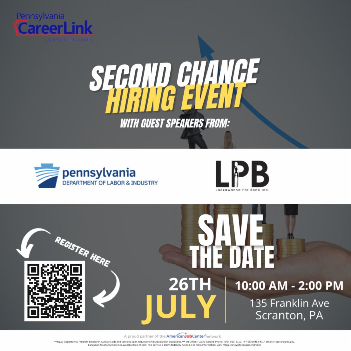 Don’t forget to save the date for our upcoming Fresh Start Hiring Event on 07/26/2023 from 10am-2pm! We will have a variety of employers on site to discuss their available positions, conduct interviews, accept resumes, and more!
📍 135 Franklin Ave, Scranton, PA 18503