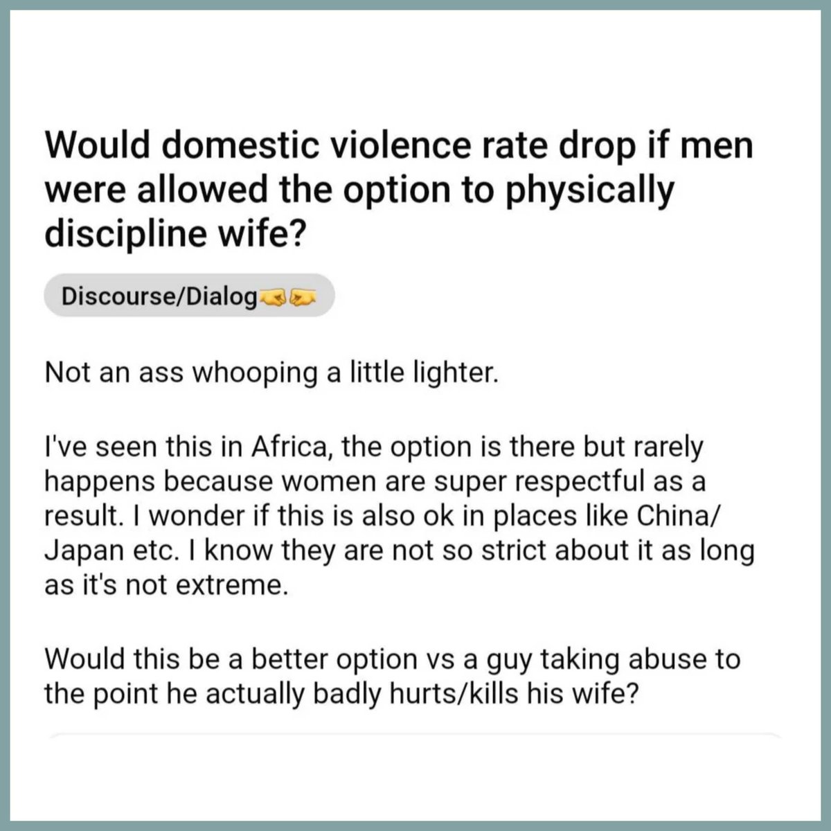 Would domestic violence rate drop if we allowed more domestic violence? 🙄