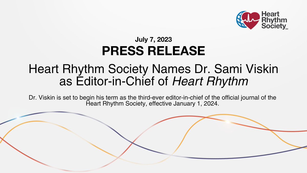 Heart Rhythm Society (@hrsonline) on Twitter photo Exciting news! We are pleased to announce the appointment of Sami Viskin, MD, as the new #EditorinChief of <a href="/hrs_journal/">HeartRhythm</a>, the official journal of HRS, Cardiac Electrophysiology Society, and <a href="/PACESep/">PACES Pediatric and Congenital EP Society</a>.
READ PRESS RELEASE > bit.ly/43hyX6Z
#EPeeps #CardioTwitter #congrats Exciting news! We are pleased to announce the appointment of Sami Viskin, MD, as the new #EditorinChief of <a href="/hrs_journal/">HeartRhythm</a>, the official journal of HRS, Cardiac Electrophysiology Society, and <a href="/PACESep/">PACES Pediatric and Congenital EP Society</a>.
READ PRESS RELEASE > bit.ly/43hyX6Z
#EPeeps #CardioTwitter #congrats