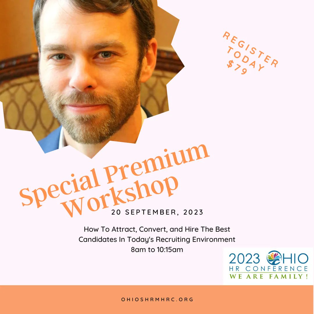 Register to attend a special workshop, How to Attract, Convert, and Hire the Best Candidates in Today's Recruiting Environment, by Ben Eubanks at the Ohio SHRM Conference! #shrmcp #shrmscp buff.ly/2FbcfVi
