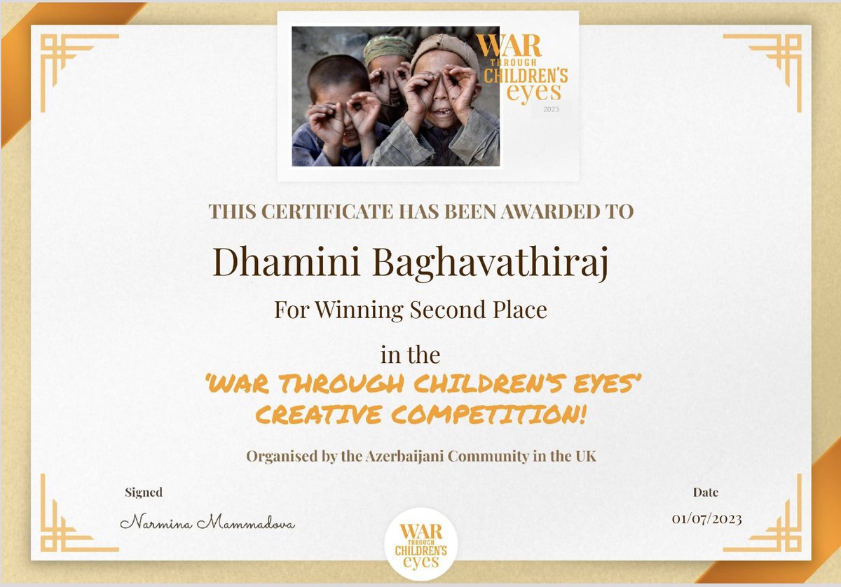 lgs_news's tweet photo. A huge congratulations to Dhamani Baghavathiraj in 9E, who won  2nd place in the National War Through Children’s Eyes Creative competition. Well Done for your amazing achievement! #lgsCreative #lgsconfident #winner https://t.co/Mfy6wQJmZK