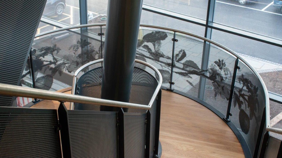 Graepels's tweet photo. What better way to celebrate the weekend then looking back at this #PicturePerf job for cider maker @thatchers_cider. Picture Perf has been used here for balustrade infill, using images of apple tree branches.
#Graepels #perforatedmetal #metaldesign #Thatchers #cider https://t.co/zj80Yih8aU
