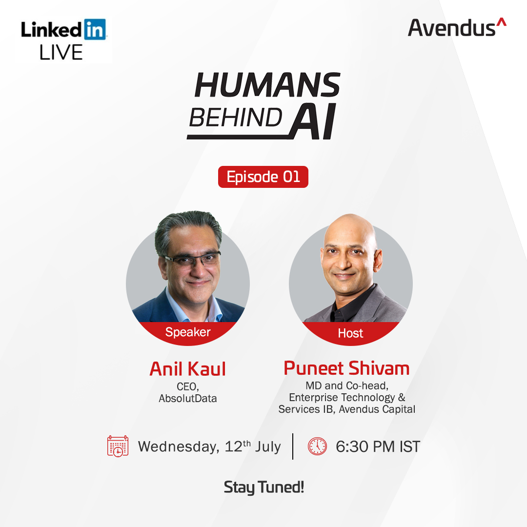 Avendus's tweet photo. 🎙️Introducing our brand new video series #HumansBehindAI, hosted by @PuneetShivam, MD &amp; Co-head, Enterprise Technology &amp; Services, Avendus Capital with our first guest, @Anil_Kaul, CEO, @Absolutdata on @LinkedIn Live. Follow us👉https://t.co/WjdQZqefnq https://t.co/1pr9Xb6LXn