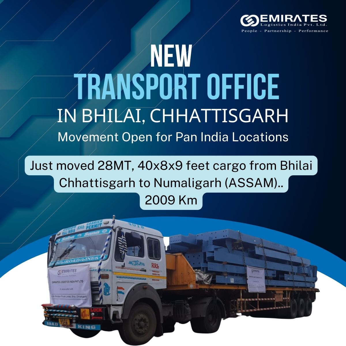 We start Domestic ~ Surface Transport from our newest Centre #Bhilai #Chhattisgarh especially to cater to the Metal Industry.
Our first transport parcel travelled to #Assam covering distance of 2000+Kms

We are open to #SurfaceTransport opportunities on Pan India basis!!