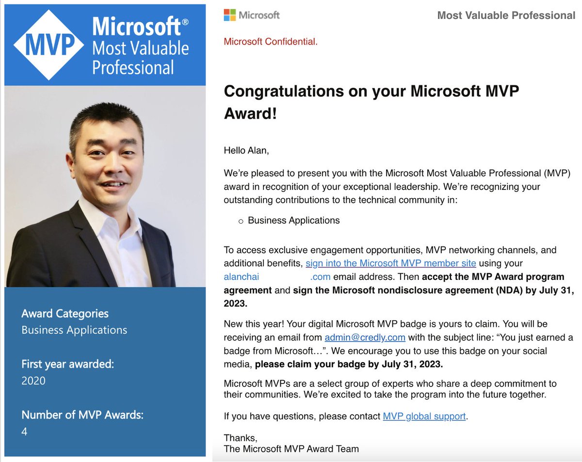 Waking up to see an important email I missed yesterday! Humbled and honoured to receive my 4th year of <a href="/Microsoft/">Microsoft</a> MVP recognition. Thanks to the community for the amazing support. We rise by uplifting others!

Great start to the weekend! 🎉🥂🎖️🥳

#PowerAddicts
#MVPBuzz #MVPAward