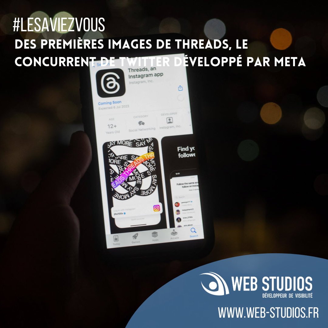 Web_Studios_fr's tweet image. 📣 #Threads : le concurrent de #Twitter développé par Meta dévoile ses premières images ! 📸💥 #Instagram #NouvellePlateforme #SocialMedia #TweetLikeFormat #Dynamisme #Interactivité #LancementImminent #StayTuned #ExcitingTimes