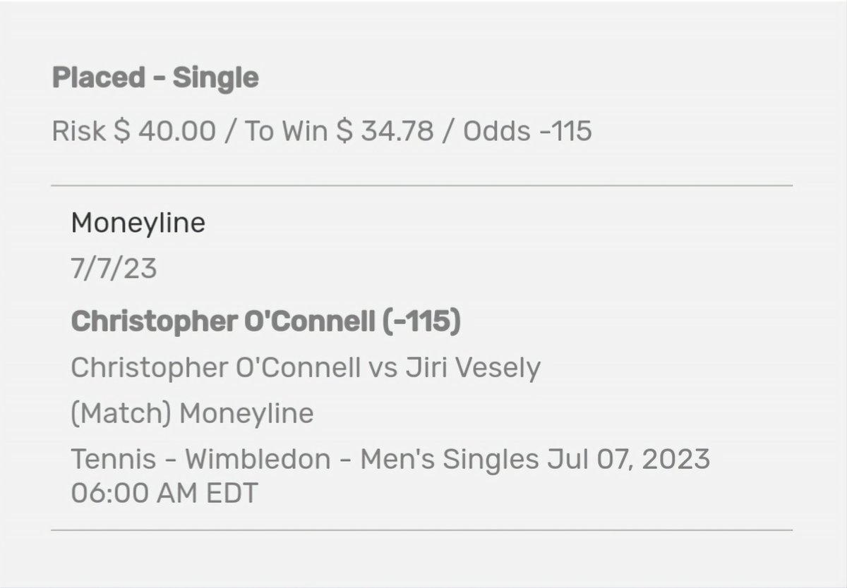 meta_wager's tweet photo. Wager Alert π
@Wimbledon πΎ
Christopher O'Connell (-115)
Christopher O'Connell vs Jiri Vesely
(Match) Moneyline
#GamblingTwitter #MetaWager https://t.co/51mIkoLi0J