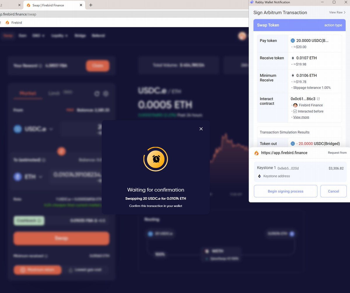 araz32008658's tweet photo. .@KeystoneWallet #KeyStonePro Sign編
Rabbyで説明、目タマ素くでも同じです
Arbitrum FirebirdでUSDC.eをETHへswapします
Begin~すると
QRコードのようなものが表示されます https://t.co/rdU6zN1Cjx