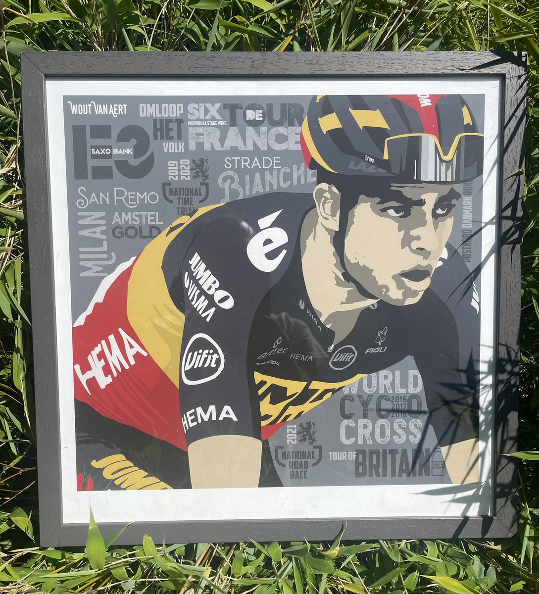 seasidemagpie's tweet photo. @WoutvanAert I drew and framed this picture of from your TdF 2022, it includes your palmarès for Road and Cross disciplines 👍 #TourDeFrance2023 #rideon https://t.co/a54svFinmy