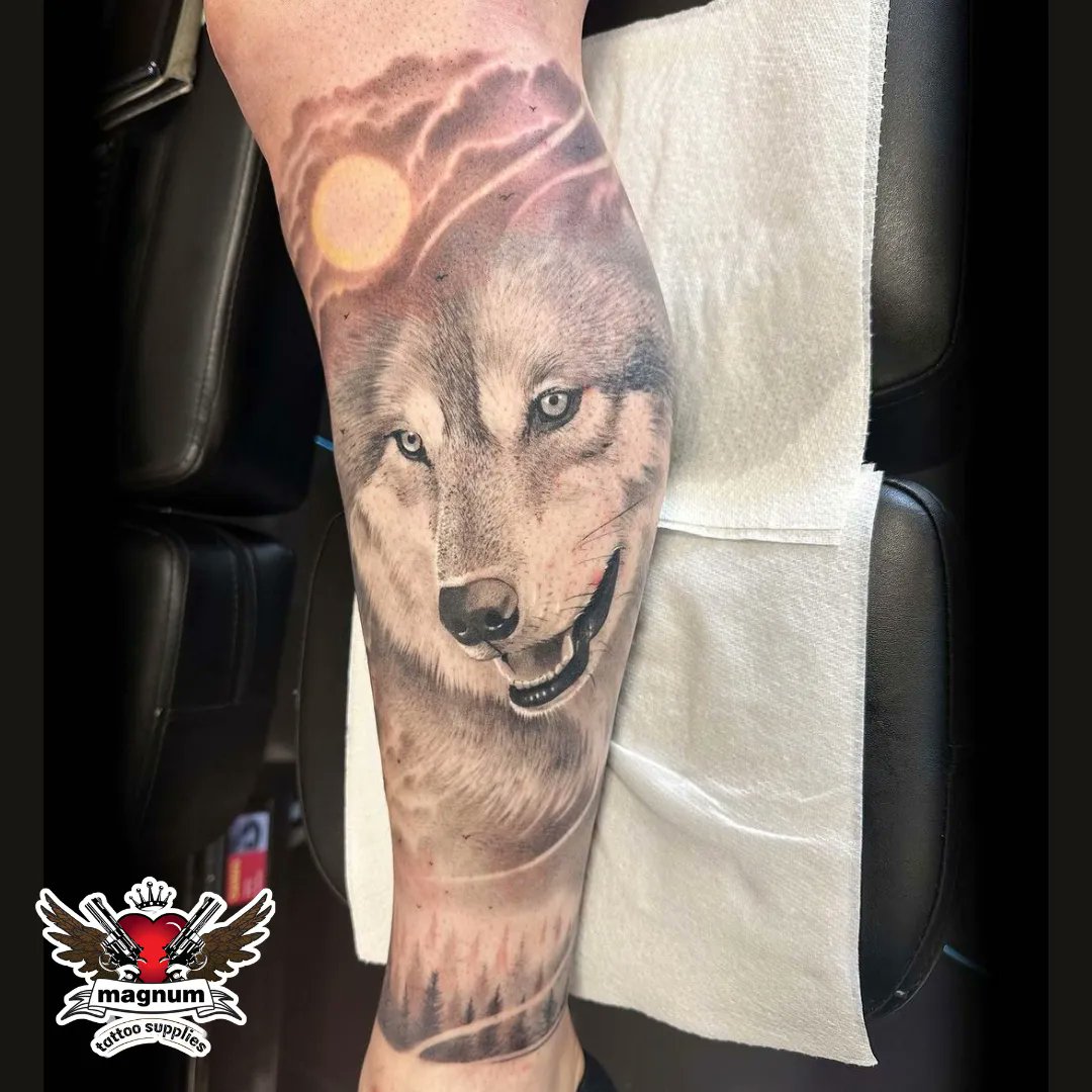 Ideas Leg Tattoo Drawing , Png Download - Wolf Tattoo Half Face,  Transparent Png - kindpng