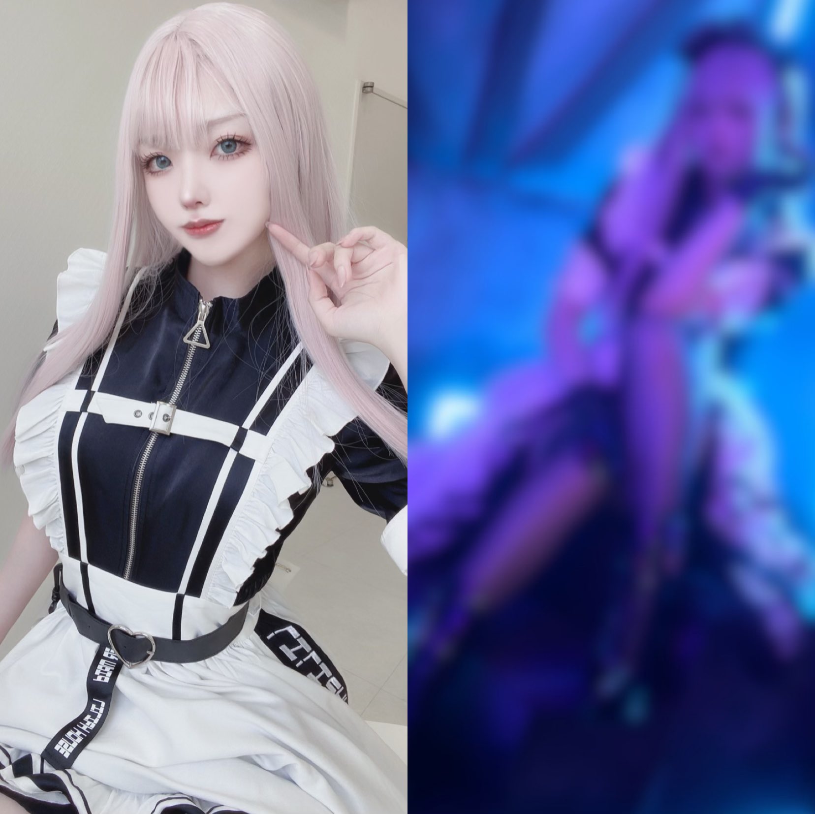 サイバーメイド 白黒 フリル付き メイド服 ロリータ サイバーメイドエプロン>WHITE×BLACK