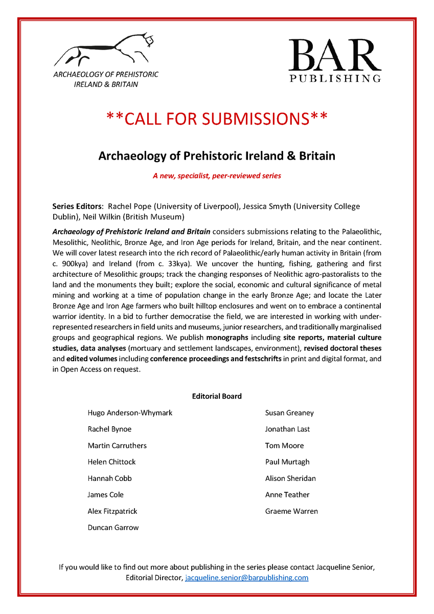 📢Call for Submissions!📢 We are very excited to announce our newest specialist series: Archaeology of Prehistoric Ireland & Britain We are so excited about this fabulous editorial board including @pre_historian, @JessHSmyth and @NWilkinBM at the helm. 🔁Please RT!