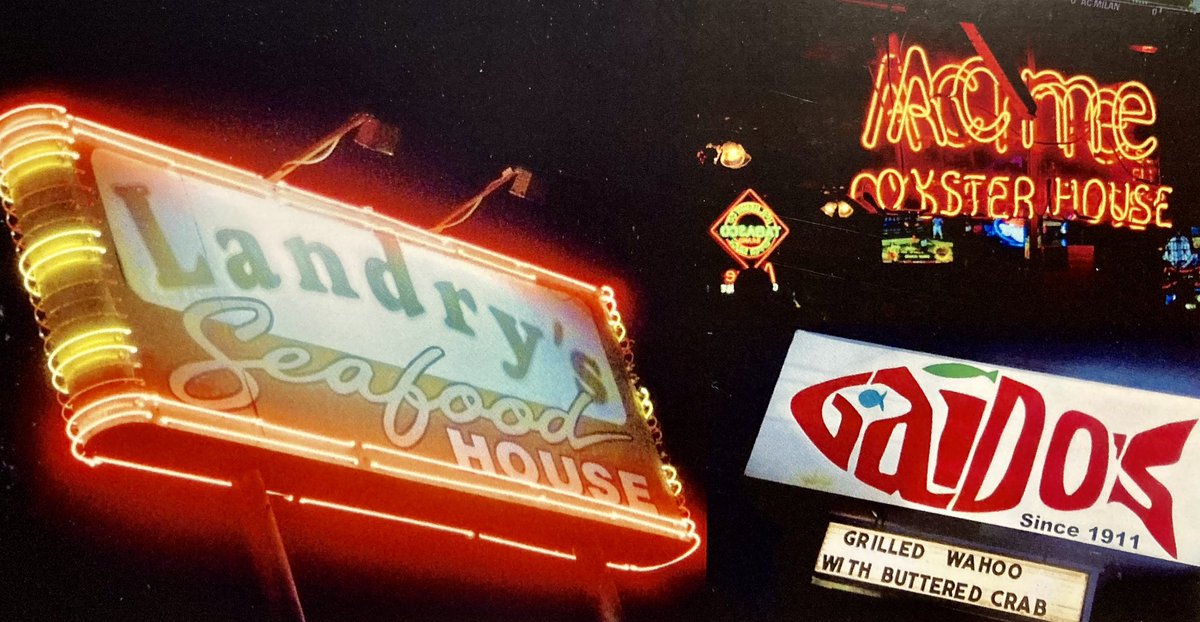 pjsyndicate's tweet photo. Shots from our 2023 Voodoo Lounge Gumbo calendar with my photos celebrating signage and more! July sees southern U.S neon at Gaidos in Galveston, Acme Oyster House in New Orleans  &amp; Landry’s in Lafayette. #signage #voodooloungegumbo #nola #texas #louisiana #neon @RoadsideAmerica https://t.co/crD4at0gOx