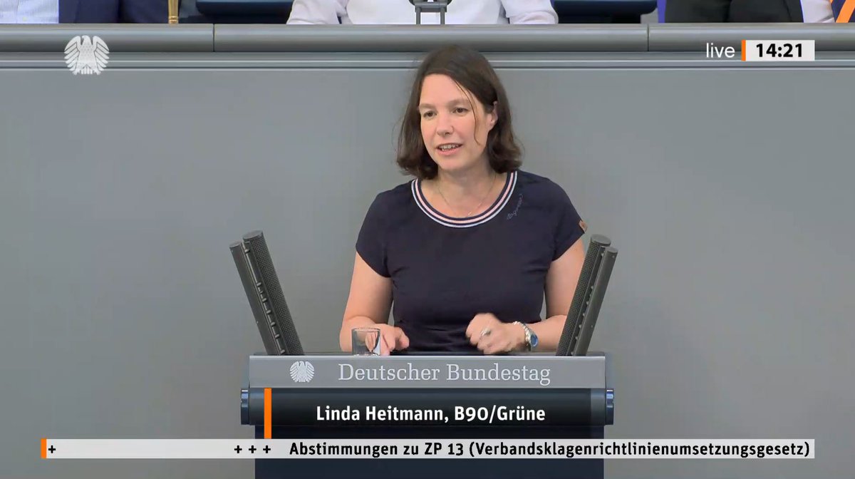 Grüne im Bundestag 🇪🇺🏳️🌈 (@gruenebundestag) on Twitter photo Die #Verbandsklage ist ein zentrales Verbraucherpolitisches Vorhaben in dieser Wahlperiode.
Mit der Verbandsklage werden Verbraucher*innen künftig schneller und einfacher zu ihrem Recht, konkret meistens Schadensersatz, kommen.
– <a href="/linda_lobster/">Linda Heitmann</a> zur EU-Verbandsklagerichtlinie Die #Verbandsklage ist ein zentrales Verbraucherpolitisches Vorhaben in dieser Wahlperiode.
Mit der Verbandsklage werden Verbraucher*innen künftig schneller und einfacher zu ihrem Recht, konkret meistens Schadensersatz, kommen.
– <a href="/linda_lobster/">Linda Heitmann</a> zur EU-Verbandsklagerichtlinie