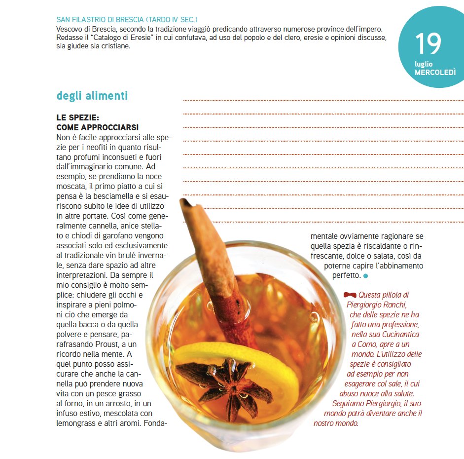 Siamo a metà settimana e #Adesso vi riporta alcuni consigli di Piergiorgio Ranchi, un esperto di spezie, non per tutti facili da usare in cucina. Oggi è San Filastro di Brescia.