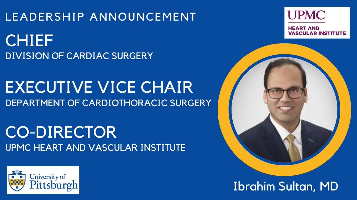 Pitt Cardiothoracic Surgery Department (@upmc_ctsurgery) on Twitter photo We are pleased to announce Ibrahim Sultan, MD as the newly appointed Chief of our Division of Cardiac Surgery! <a href="/IbrahimSultanMD/">Ibrahim Sultan</a> <a href="/HviUpmc/">UPMC Heart and Vascular Institute</a> <a href="/PittHealthSci/">Pitt Health Sciences</a> <a href="/UPMCPhysicianEd/">UPMC Physician Resources</a> We are pleased to announce Ibrahim Sultan, MD as the newly appointed Chief of our Division of Cardiac Surgery! <a href="/IbrahimSultanMD/">Ibrahim Sultan</a> <a href="/HviUpmc/">UPMC Heart and Vascular Institute</a> <a href="/PittHealthSci/">Pitt Health Sciences</a> <a href="/UPMCPhysicianEd/">UPMC Physician Resources</a>