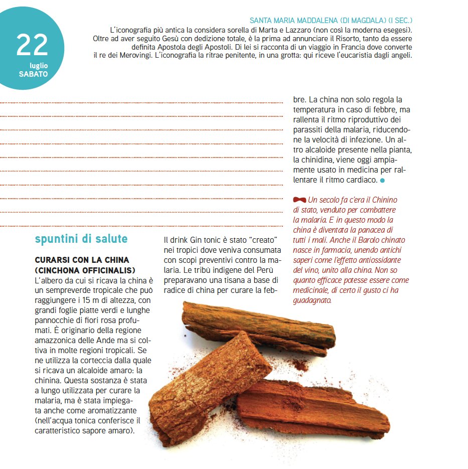 Buon weekend! Sapete cosa conferisce il gusto amaro all'acqua tonica? La chinina, sostanza dalle grandi proprietà curative per l'uomo. #Adesso ve le racconta e oggi ricorda Santa Maria Maddalena.