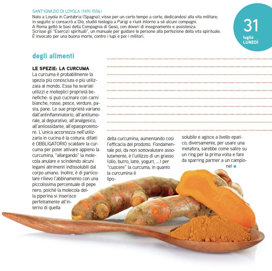 Buongiorno, siamo giunti alla fine del mese di luglio. Oggi è Sant'Ignaizo di Loyola e su #Adesso parliamo della curcuma: spezia molto conosciuta e usata in tutto il mondo.
